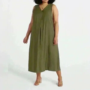 Nine Britton Gillian V Neck Shift Dress in Green - Size 1X (NWT)